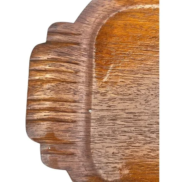 Set Of 4 Vintage Wooden Hospitality Trays With Carved Handles